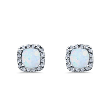 Halo Cushion Engagement Earrings Lab Created White Opal 925 Sterling Silver